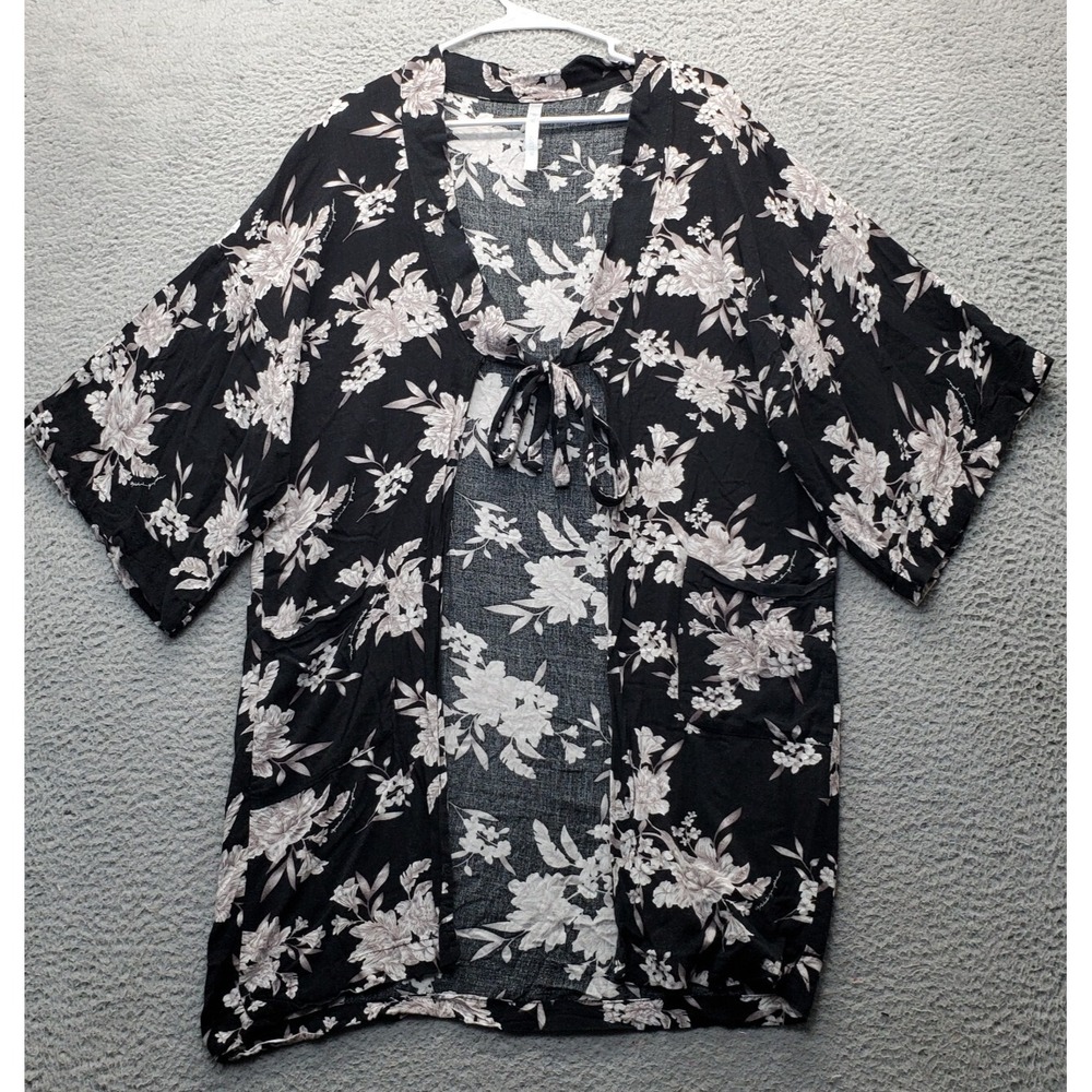 Spiritual Gangster Kimono Top Womens One Size Multi Floral Drawstring Open Front